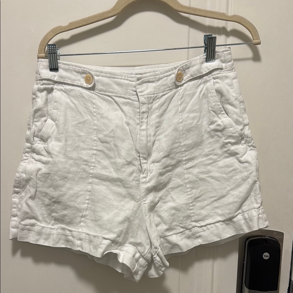 Madewell White High-Waist Linen-Blend Shorts